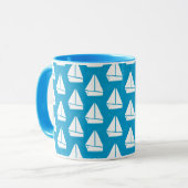 Hellblaues Segelboot-Muster Tasse (Vorderseite Links)