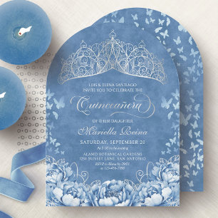 Hellblaues Silberkronen-Diadem Quinceanera Einladung