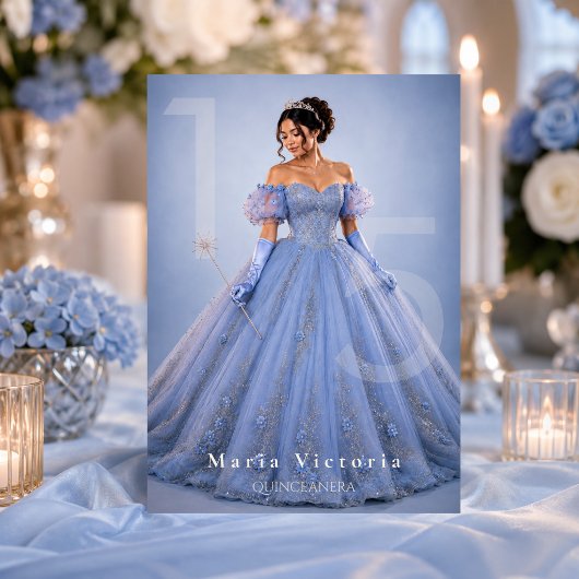Hellblaues silbernes Märchen-Quinceañera Einladung