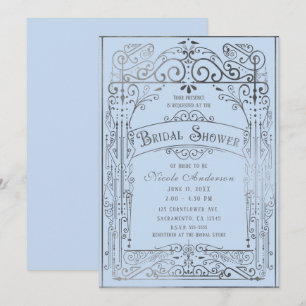 Hellblaues silbernes vintage-viktorianisches Braus Einladung