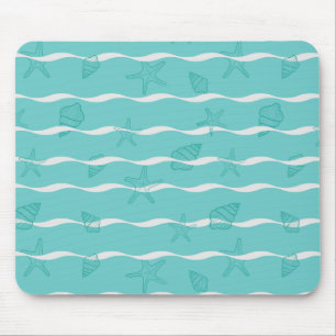 Hellblaues Teal-Ozeanwellen & Muscheln Nahtloses M Mousepad