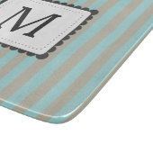 Hellblaues u. beige Streifen-Gewohnheits-Monogramm Schneidebrett (Ecke)