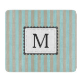Hellblaues u. beige Streifen-Gewohnheits-Monogramm Schneidebrett (Vorderseite)