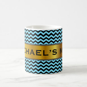 Hellblaues u. schwarzes Wellen-Muster + Name-Tasse Kaffeetasse