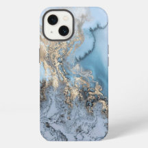 Hellblaues und goldenes Marmor-iPhone 6/6s Case