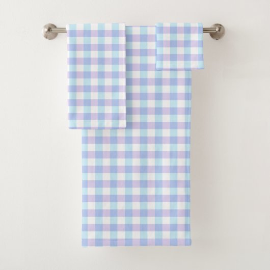 Hellblaues und lila Gingham Badhandtuch Set (Insitu)
