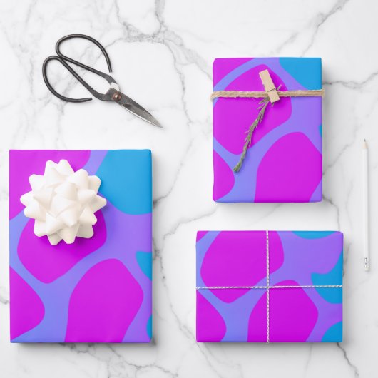 Hellblaues und rosa glänzendes Schleifpapier Geschenkpapier Set (Vorderseite)