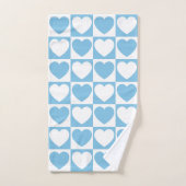 Hellblaues und weißes eckiges Muster mit Herz Badhandtuch Set (Handtuch)