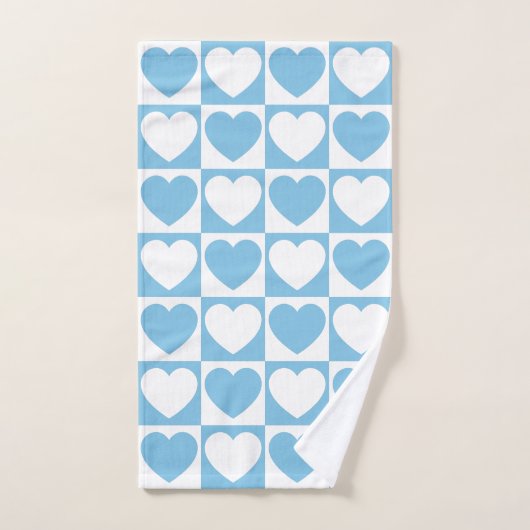 Hellblaues und weißes eckiges Muster mit Herz Badhandtuch Set (Handtuch)