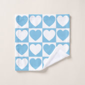 Hellblaues und weißes eckiges Muster mit Herz Badhandtuch Set (Waschlappen)