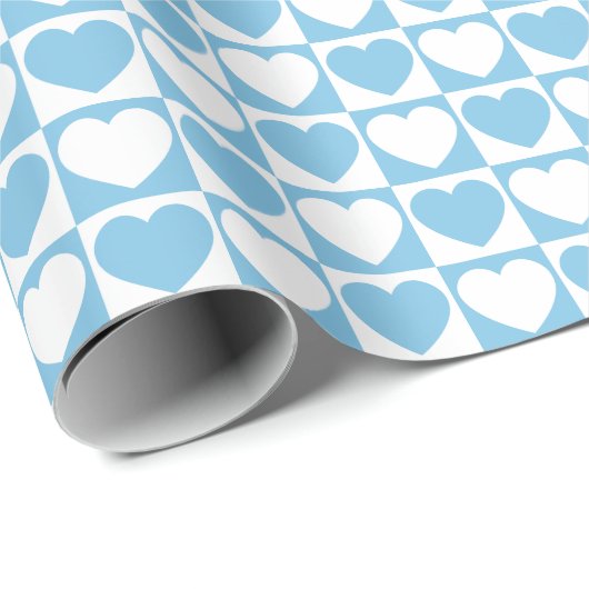 Hellblaues und weißes eckiges Muster mit Herz Geschenkpapier (Rolleneckpunkt)