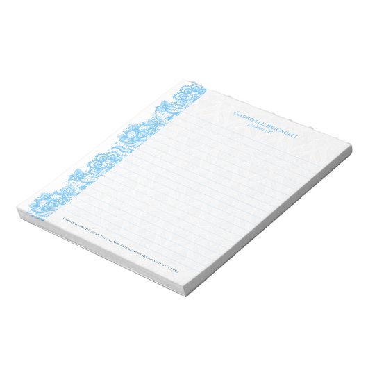 Hellblaues Vintages, blumengeschmücktes Notizblock (Rotiert)