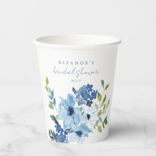 Hellblaues Wasserfarben-Blumen-Hochzeitsdusche-Ben Pappbecher