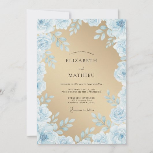 Hellblaues Wasserfarben-Zauber-Hochzeit Einladung (Vorderseite)