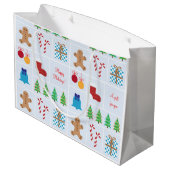 Hellblaues Weihnachtsmuster-große Geschenk-Tasche Große Geschenktüte (Rückseite Schrägansicht)
