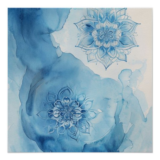 Hellblaues Zen-Mandala-Muster Poster (Vorderseite)