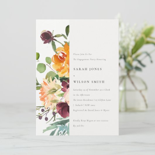 Hellblütengelb-orange Verlobung Einladung (Stehend Vorderseite)