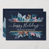 Hellblütenrosa Blumenfolien auf dunkelblau Feiertagskarte (Vorne/Hinten)