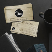 Hellbraune Holzplatten Holzkörbe hinzufügen Logo Visitenkarte