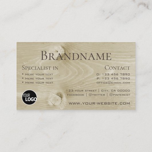 Hellbraune Holzplatten Holzkörbe hinzufügen Logo Visitenkarte (Rückseite)