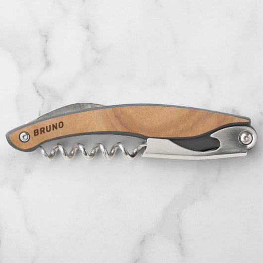 Hellbraune Imitate Holzmonogramm Kellnermesser (Rückseite)