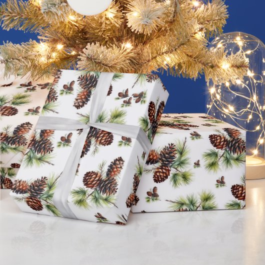 Hellbraune Kiefernzapfen Frohe Weihnachten Geschen Geschenkpapier (Feiertage)