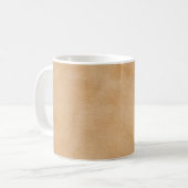 Hellbraune Lederstruktur-Hintergrund. Kaffeetasse (Vorderseite Links)
