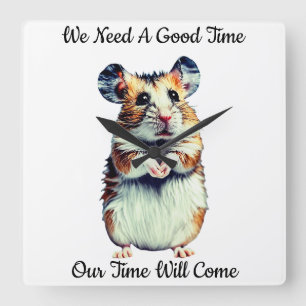 Hellbraune Maus Weißes Design - Quadratische Wanduhr