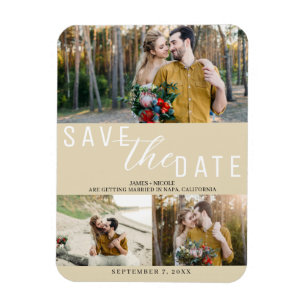 Hellbraune neutrale Save the Date Hochzeit 3 Fotos Magnet