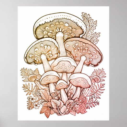 Hellbraune Pilze auf schwarzem Hintergrund an eine Poster (Vorne)