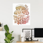 Hellbraune Pilze auf schwarzem Hintergrund an eine Poster (Heimbüro)