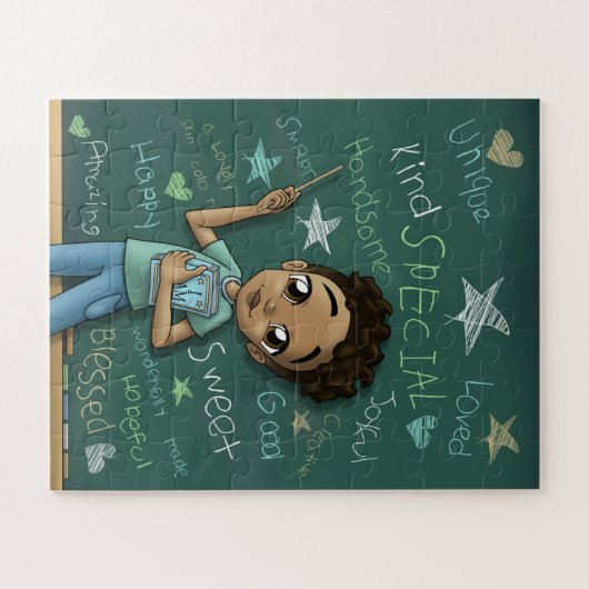 Hellbrauner Junge und positive Worte Puzzle (Horizontal)