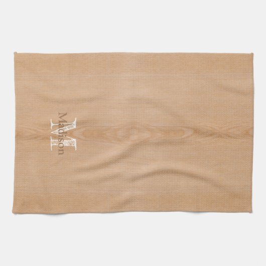 Hellbraunes Holzkorn Custom Monogram Geschirrtuch (Horizontal)