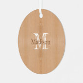Hellbraunes Holzkorn Custom Monogram Ornament Aus Metall (Vorderseite links)