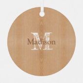 Hellbraunes Holzkorn Custom Monogram Ornament Aus Metall (Vorderseite)