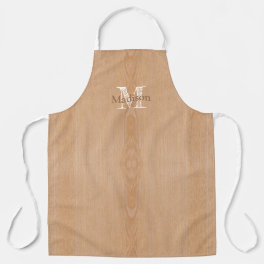Hellbraunes Holzkorn Custom Monogram Schürze (Vorderseite)