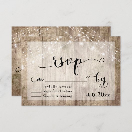 Hellbraunes Rustikales Holz und Lichter Hochzeit R RSVP Karte (Vorne/Hinten)