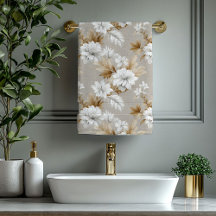 Hellbraunes Taupe-Weiß-Blumentisch-Badetuch