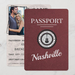 Hellburgunder Nashville Reisepass Speichern Sie da Save The Date