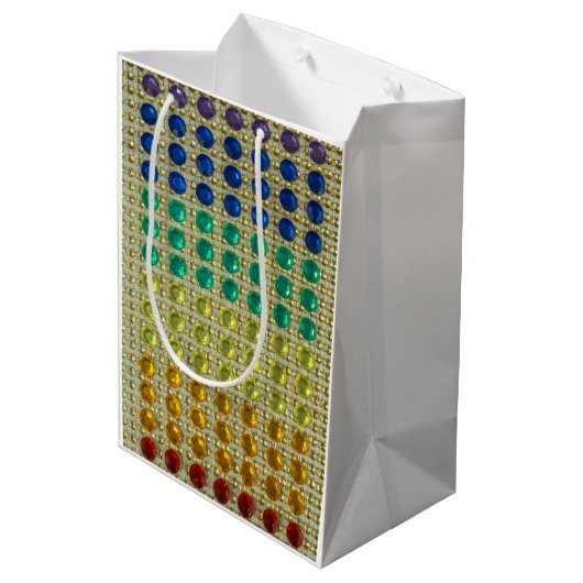 Helle, 2-seitige Designs farbenfrohe Juwelen Mittlere Geschenktüte (Rückseite Schrägansicht)