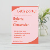 Helle 70er Stil Retro Rosa & Orange Bold Wedding Einladung (Stehend Vorderseite)