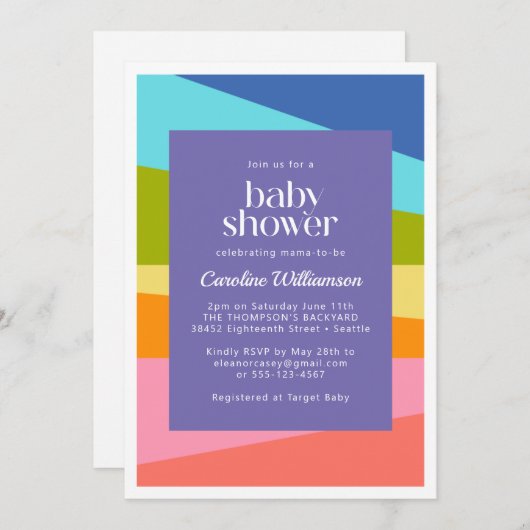 Helle Abstrakt geometrische Regenbogen Babydusche Einladung (Vorne/Hinten)