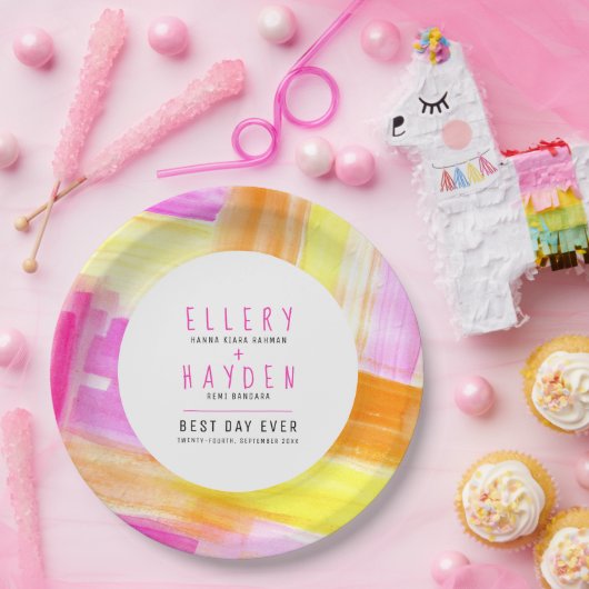 Helle abstrakte Art Rosa-Pfirsichhochzeit Pappteller (Party)