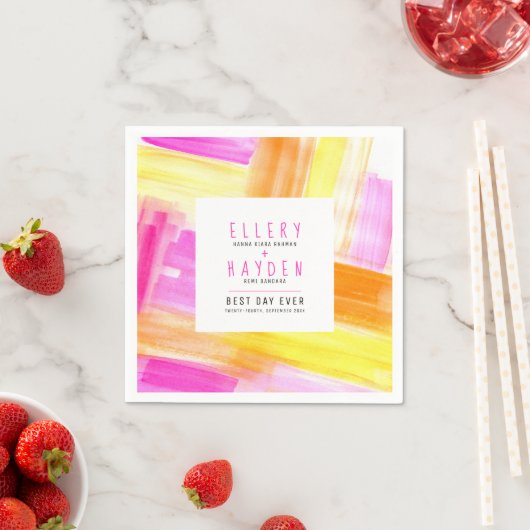 Helle abstrakte Art Rosa-Pfirsichhochzeit Serviette (Beispiel)