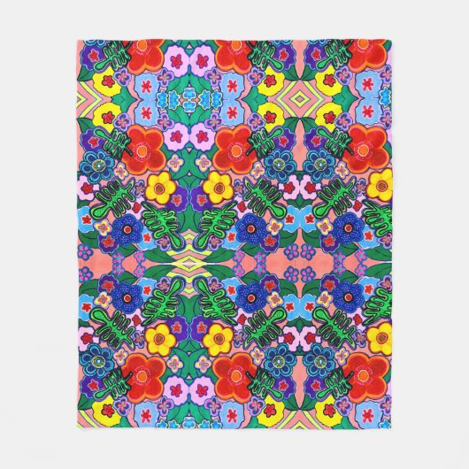 Helle Abstrakte Blume Art Fleecedecke (Vorderseite)