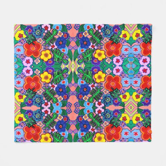 Helle Abstrakte Blume Art Fleecedecke (Vorderseite (Horizontal))