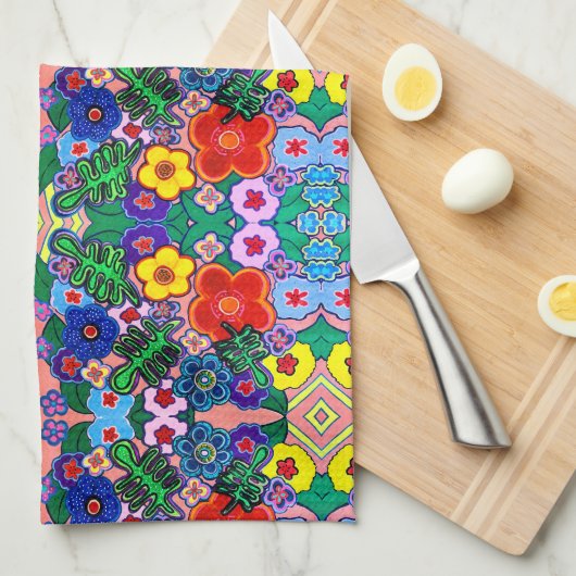 Helle Abstrakte Blume Art Geschirrtuch (Viertel Falte)