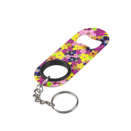 Helle Abstrakte Blume Art Mini Flaschenöffner (Rückseite Schrägansicht)