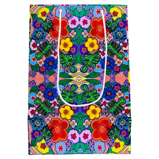 Helle Abstrakte Blume Art Mittlere Geschenktüte (Rückseite)