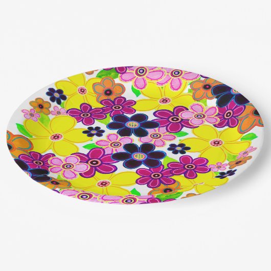 Helle Abstrakte Blume Art Pappteller (Schrägansicht)